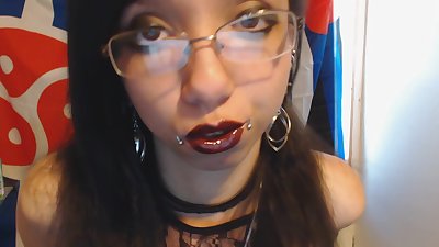 Young Goth Puts on Dark Red Lipstick and Plays with Huge Puffy Nipples