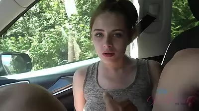 Kinky babe, Kyler Queen is spreading up in the car and even peeing in the nature