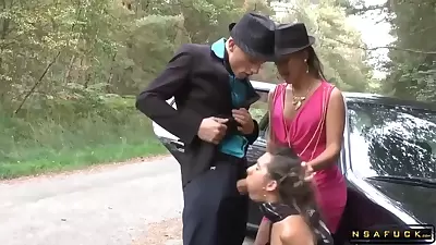 Hard Core Threesome Sex With Stepsister Outdoor