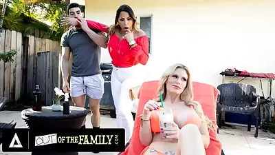 OUT OF THE FAMILY - Threesome With Stepmom And His Busty Teacher Is Every Man&#039;s Dream