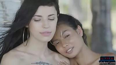 Petite Asian And Russian Teen Lesbians Outdoor Posing