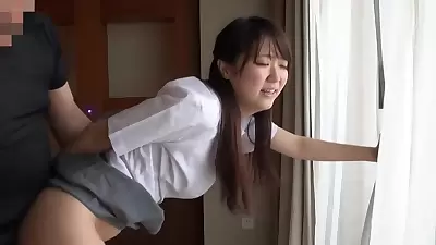 Handsome small titted Japanese teenager Haruna Aitsuki in handjob porn video