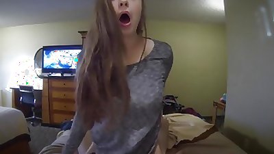 Girlfriend blows and rides a large ramrod POV