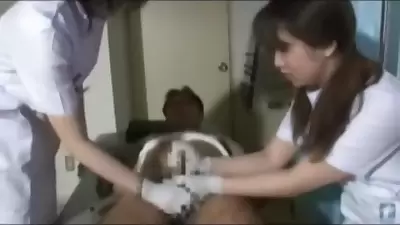 Japanese Nurse CFNM gloves handjob