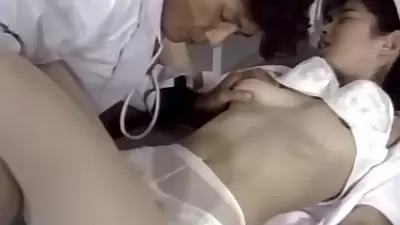 Doctor inspects asian nurses tight body