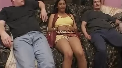 Indian Chick Gets Big Boobs Kneaded By Two Guys Then Rubs It To Their Hard Cocks With On The Couch