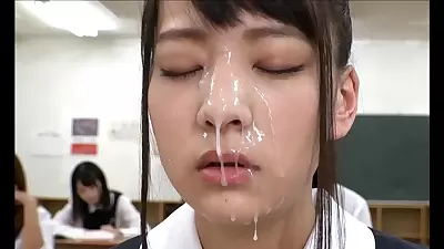 Japanese School teen 18+ Bukkake Facial In Class Room