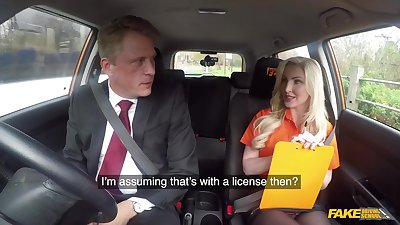 Blonde lady, Georgie Lyall is fucking her driving teacher, in the back of a car