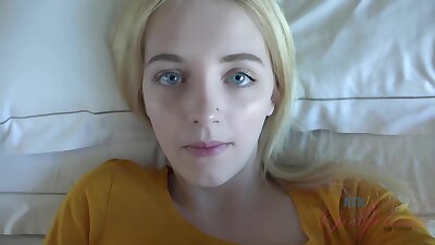 Adorable blonde babe with blue eyes, Kate Bloom did her best to make her roommate cum