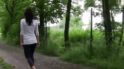 Lewd German Whore from old bag outdoors screwed on a public way...
