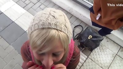 I get facial on train station in amateur oral sex video
