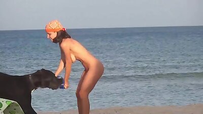 Perfect slim girl playing on the beach