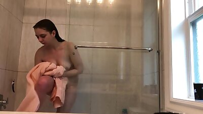 18 year old Volleyball player glass shower! again! GREAT ASS