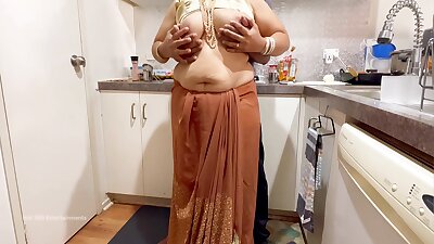 Indian Couple Romance In The Kitchen - Saree Sex - Saree Lifted Up, Ass Spanked Boobs Press
