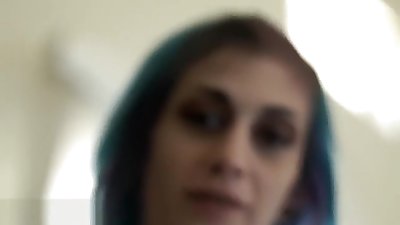 Emo girl with blue hair POV blowjob and sex